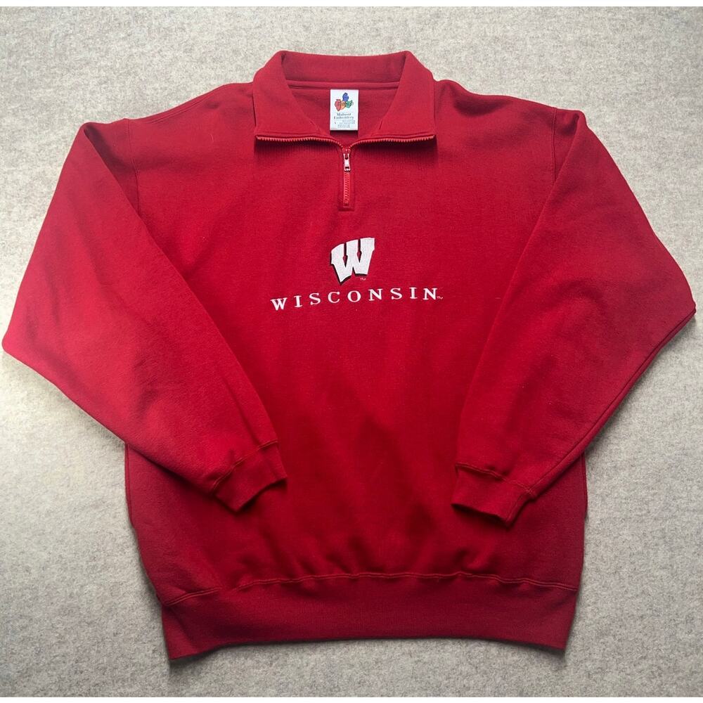 Wisconsin‎ Badgers Quarter Zip Sweatshirt Red Midwest Embroidery L College